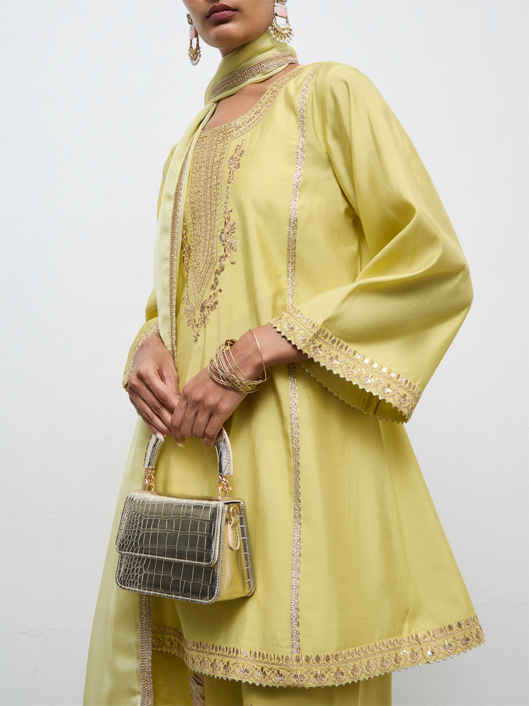 Vark Lime Embellished A-Line Kurta Ethnic Set