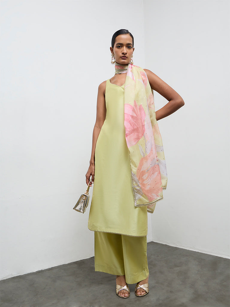 Vark Lime A-Line Kurta Ethnic Set