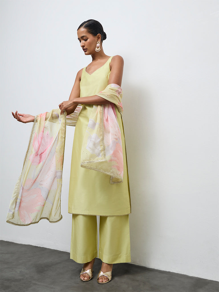 Vark Lime A-Line Kurta Ethnic Set