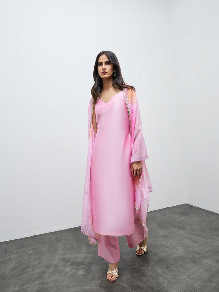 Vark Pink Solid A-Line Ethnic Set