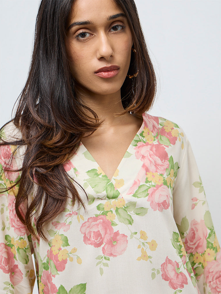 Utsa Cream Botanical Design Tunic