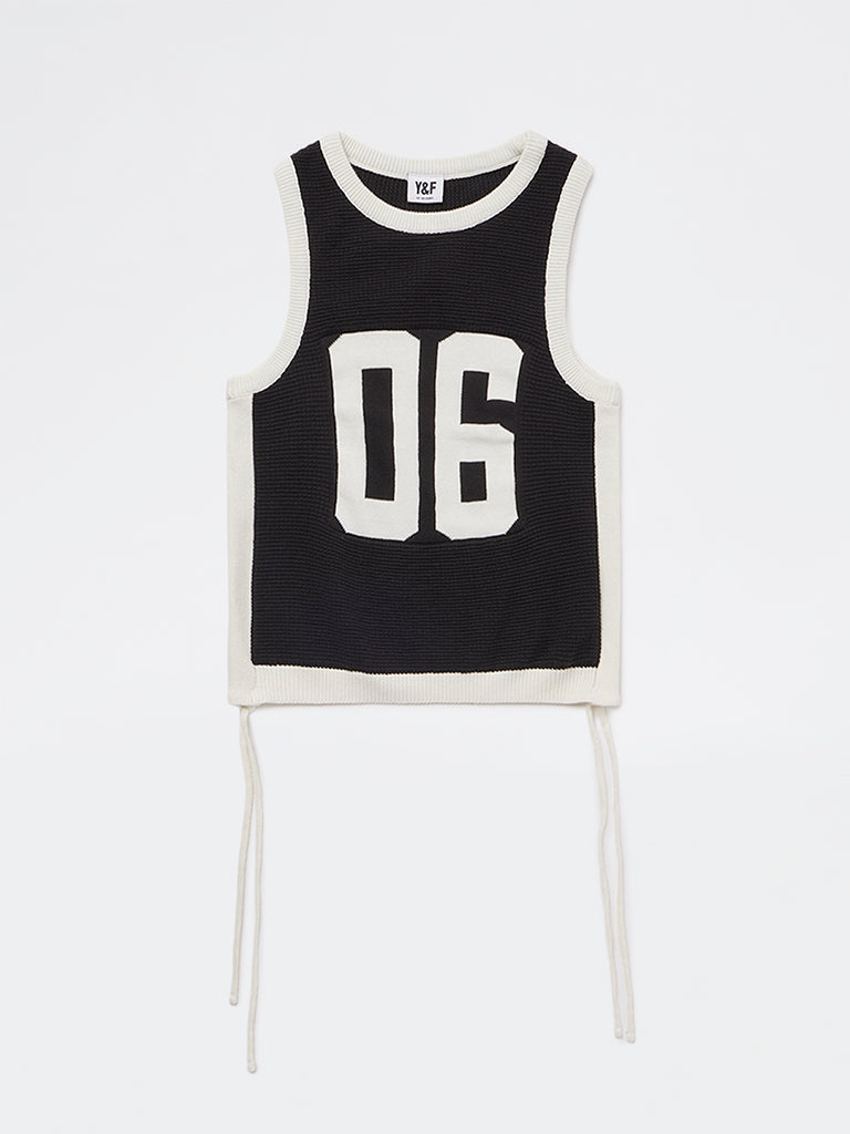 Girls Black Numerical Design Cotton T-Shirt