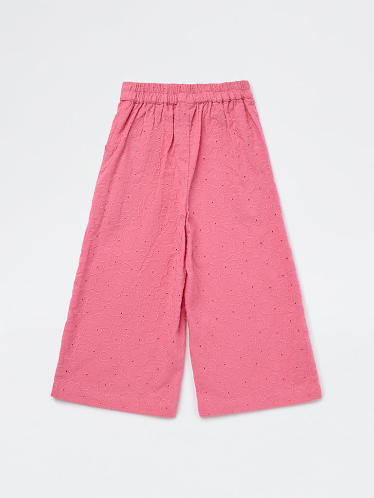 Utsa Kids Girls Pink Floral Embroidered Cotton Pants - (2-8 yrs)