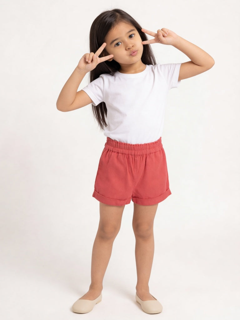 Utsa Kids Girls Red Solid High-Rise Cotton-Blend Shorts - (2-8 yrs)