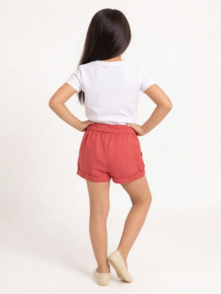 Utsa Kids Girls Red Solid High-Rise Cotton-Blend Shorts - (2-8 yrs)