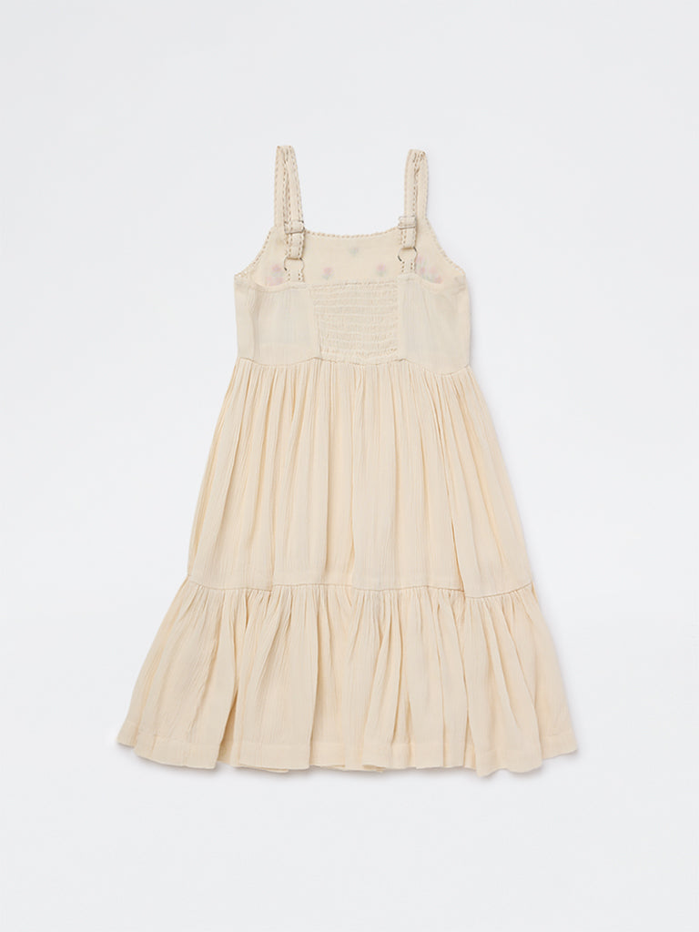 Utsa Kids Girls Light Peach Floral Embroidered A-Line Dress - (2-8 yrs)