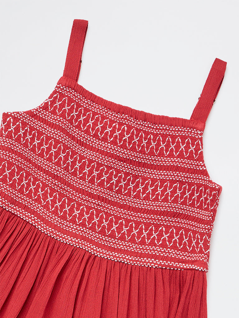 Utsa Kids Girls Red Embroidered Tiered Dress - (2-8 yrs)