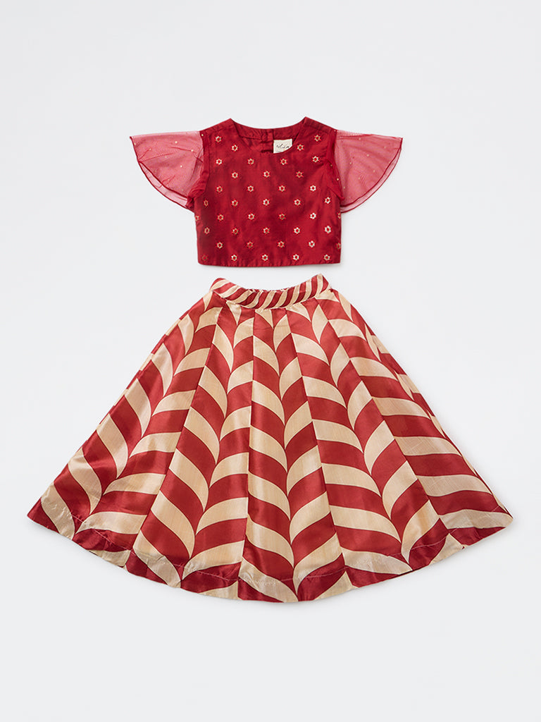 Utsa Kids Girls Red Embroidered Ethnic Set - (2 - 8yrs)