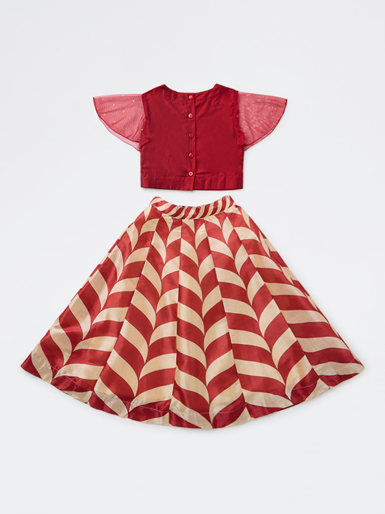 Utsa Kids Girls Red Embroidered Ethnic Set - (2 - 8yrs)