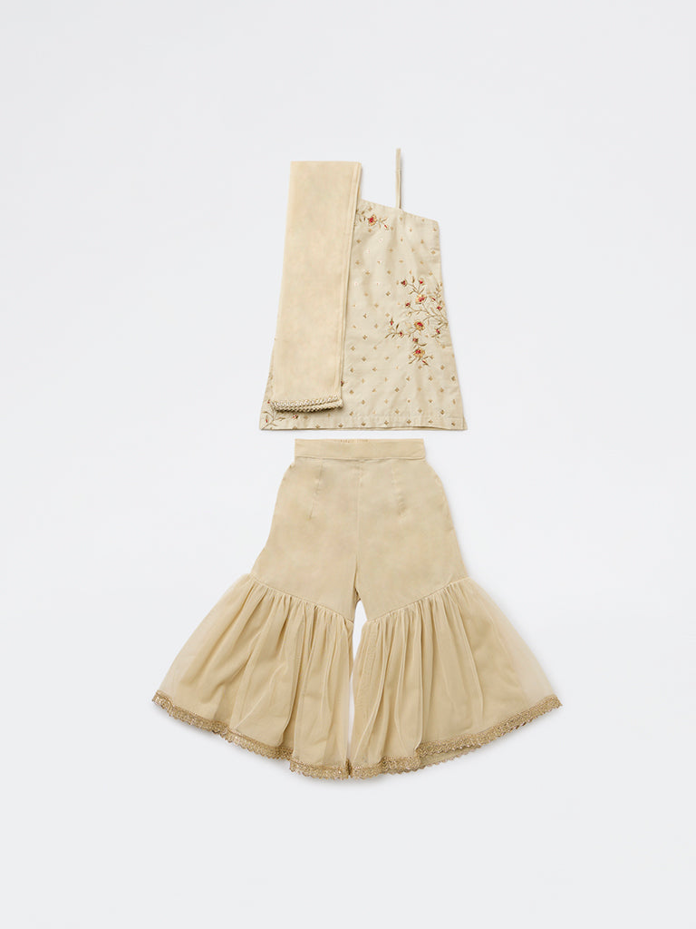 Utsa Kids Girls Light Taupe Embroidered Sharara Ethnic Set - (2-8 yrs)