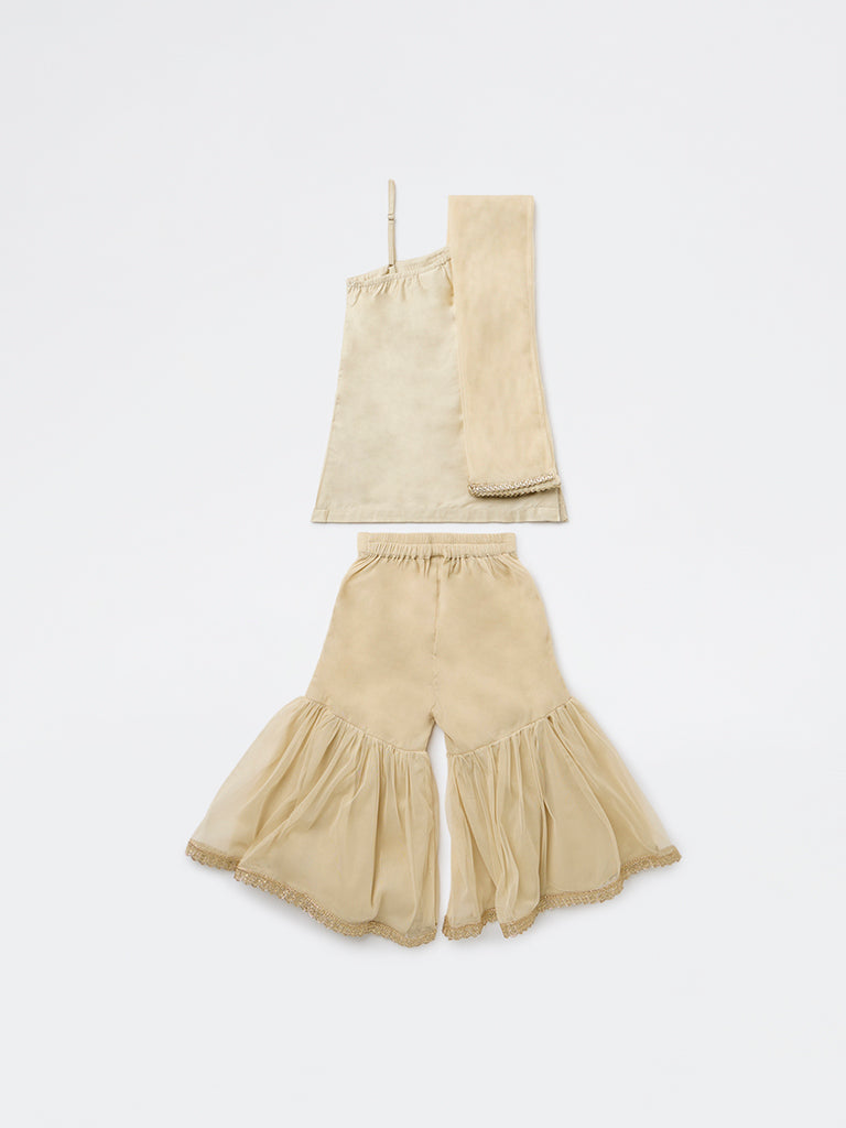 Utsa Kids Girls Light Taupe Embroidered Sharara Ethnic Set - (2-8 yrs)