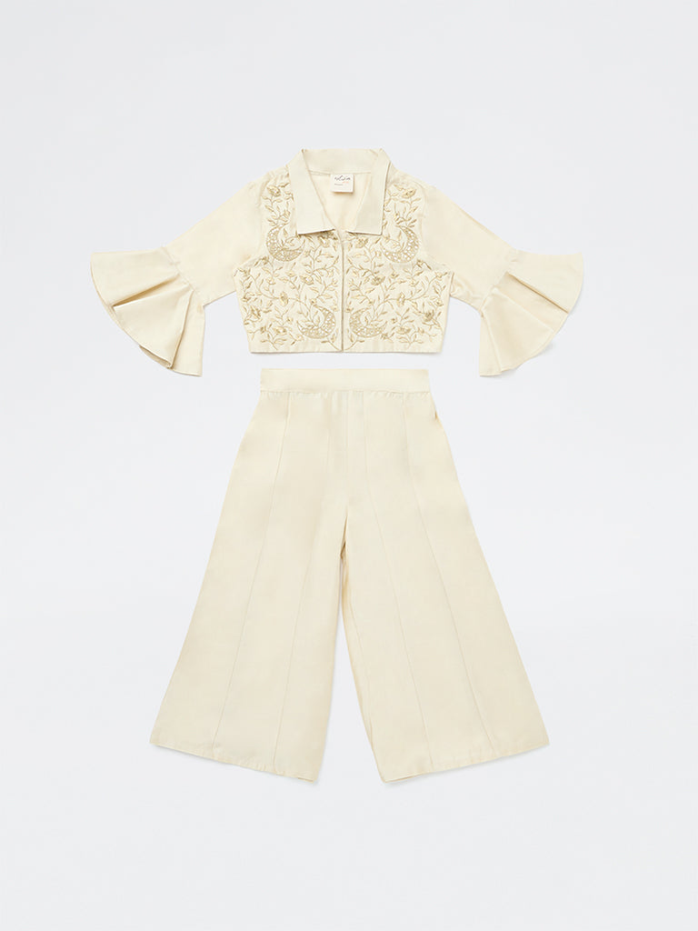 Utsa Kids Girls Ivory Embroidered Co-ord Set - (2-8 yrs)