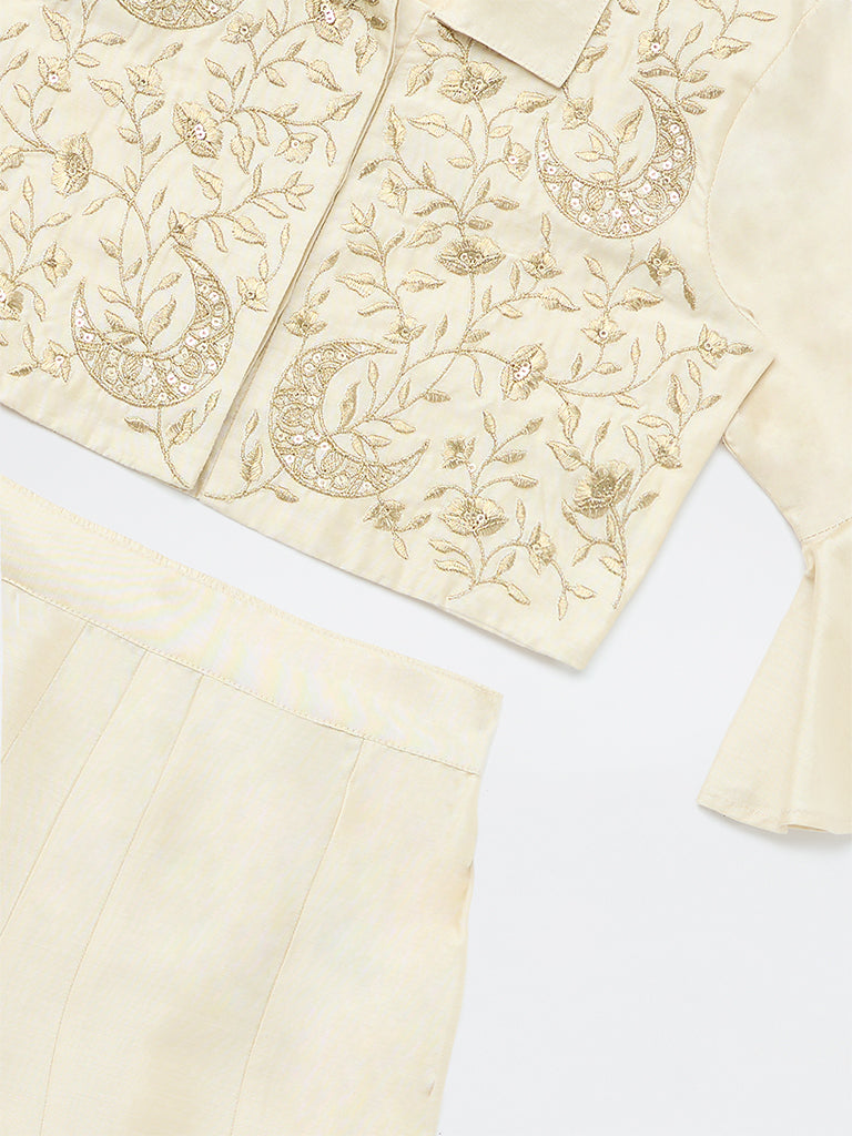 Utsa Kids Girls Ivory Embroidered Co-ord Set - (2-8 yrs)