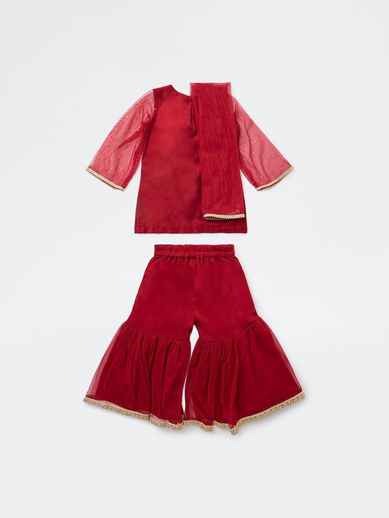 Utsa Kids Girls Red Embroidered Shara Ethnic Set - (2-8 yrs)