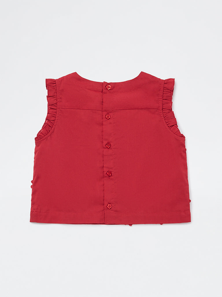 Utsa Kids Girls Red Floral Embroidered Cotton Top - (2-8 yrs)