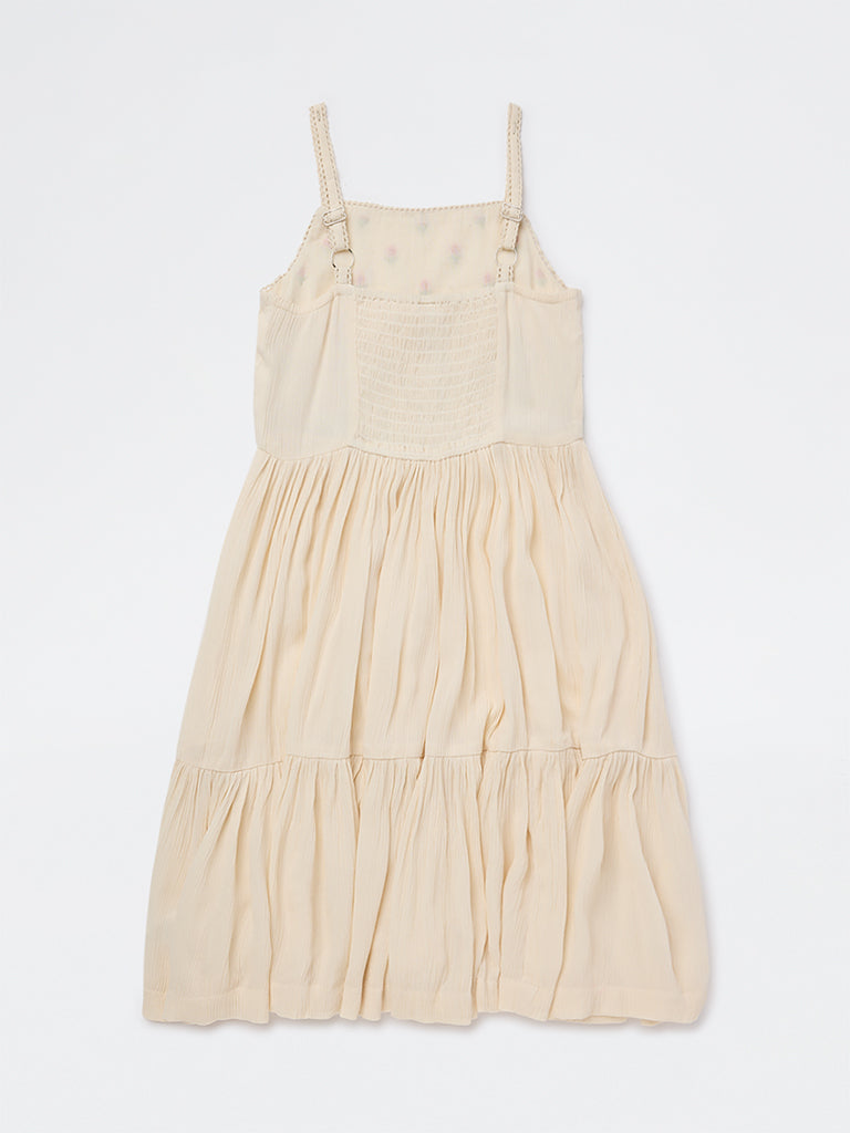 Utsa Kids Girls Light Peach Floral Embroidered A-Line Dress - (8-14yrs)