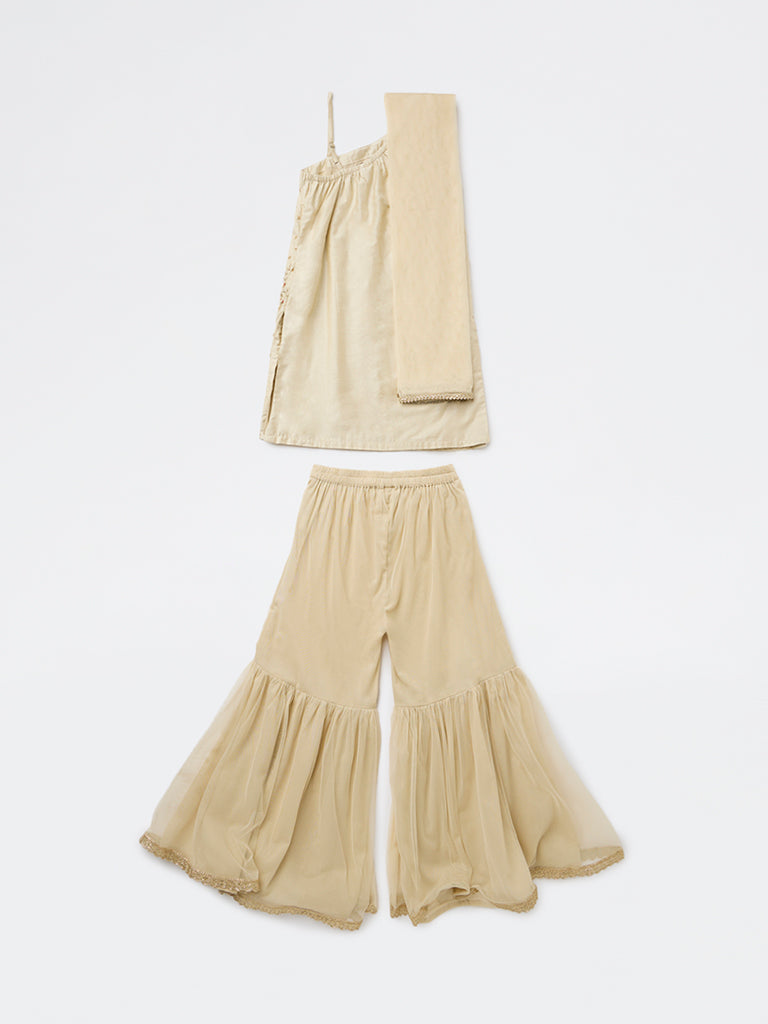 Utsa Kids Girls Light Taupe Embroidered Sharara Ethnic Set - (8-14 yrs)