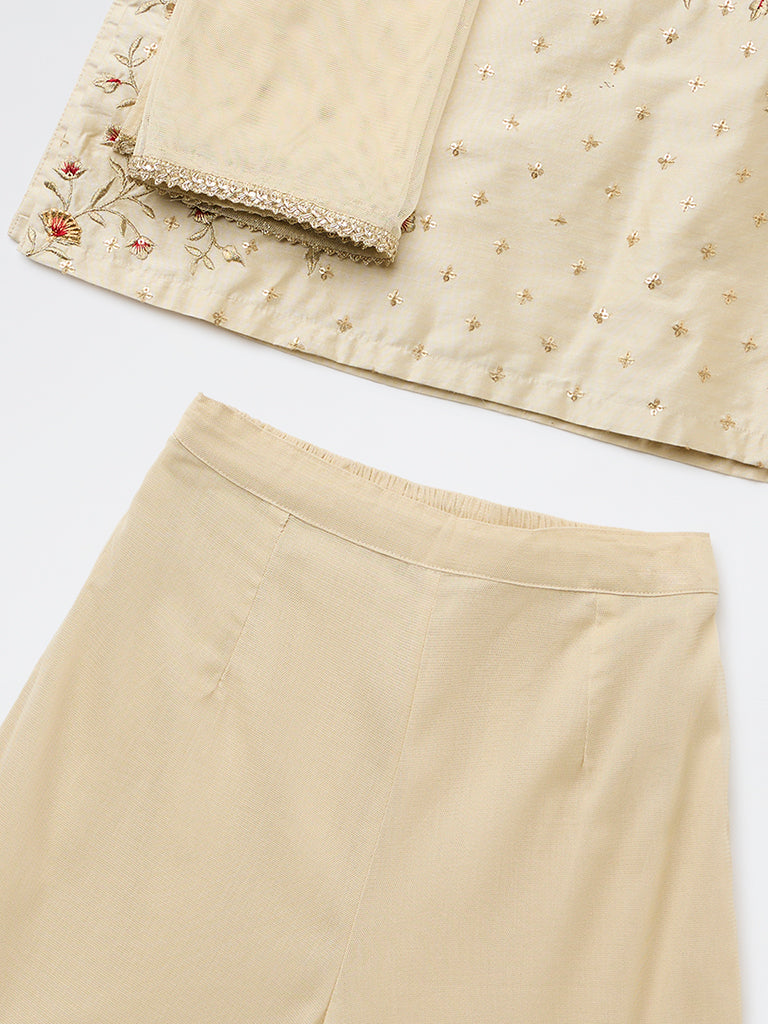 Utsa Kids Girls Light Taupe Embroidered Sharara Ethnic Set - (8-14 yrs)