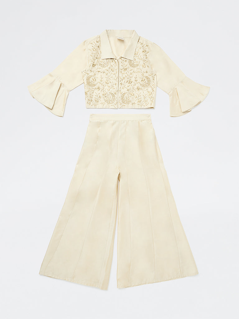 Utsa Kids Girls Ivory Embroidered Co-ord Set - (8-14 yrs)