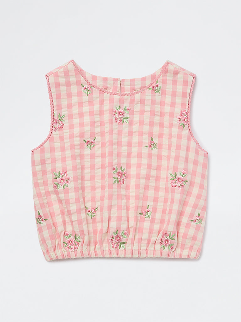 Utsa Kids Girls Pink Checkered Cotton Top - (8-14 yrs)