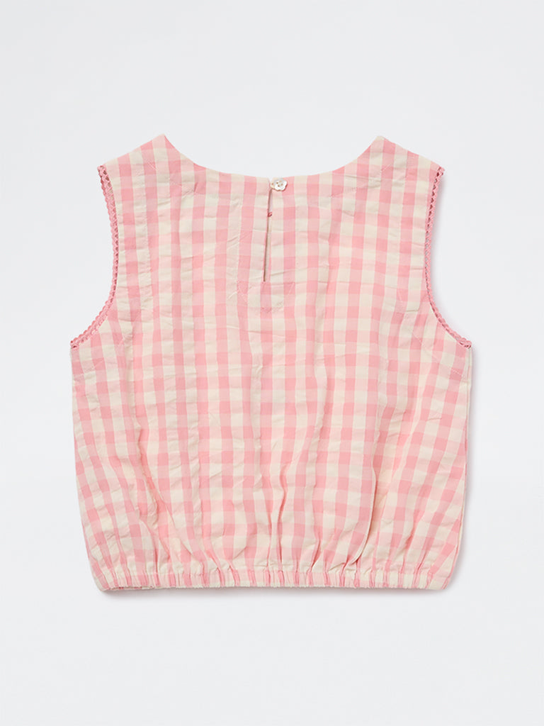 Utsa Kids Girls Pink Checkered Cotton Top - (8-14 yrs)