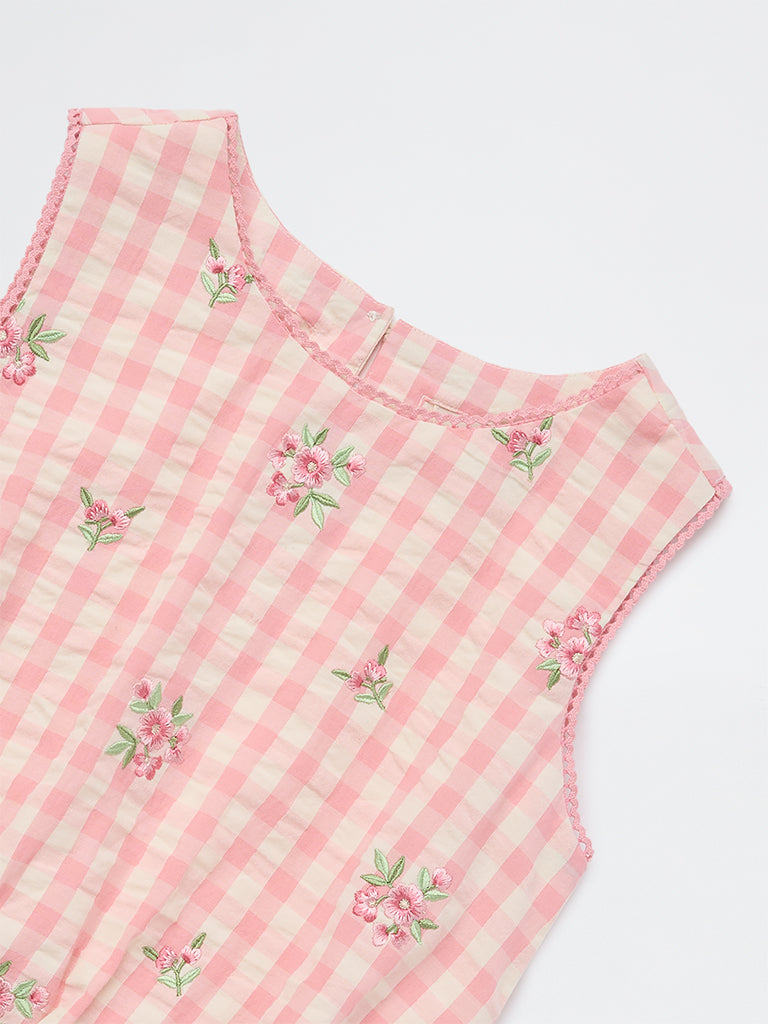 Utsa Kids Girls Pink Checkered Cotton Top - (8-14 yrs)