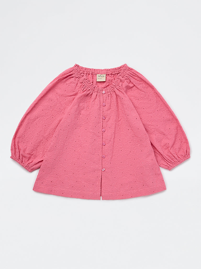 Utsa Kids Girls Pink Floral Embroidered Cotton Top - (8-14 yrs)