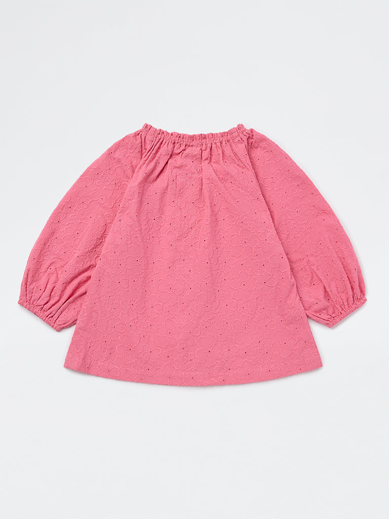 Utsa Kids Girls Pink Floral Embroidered Cotton Top - (8-14 yrs)