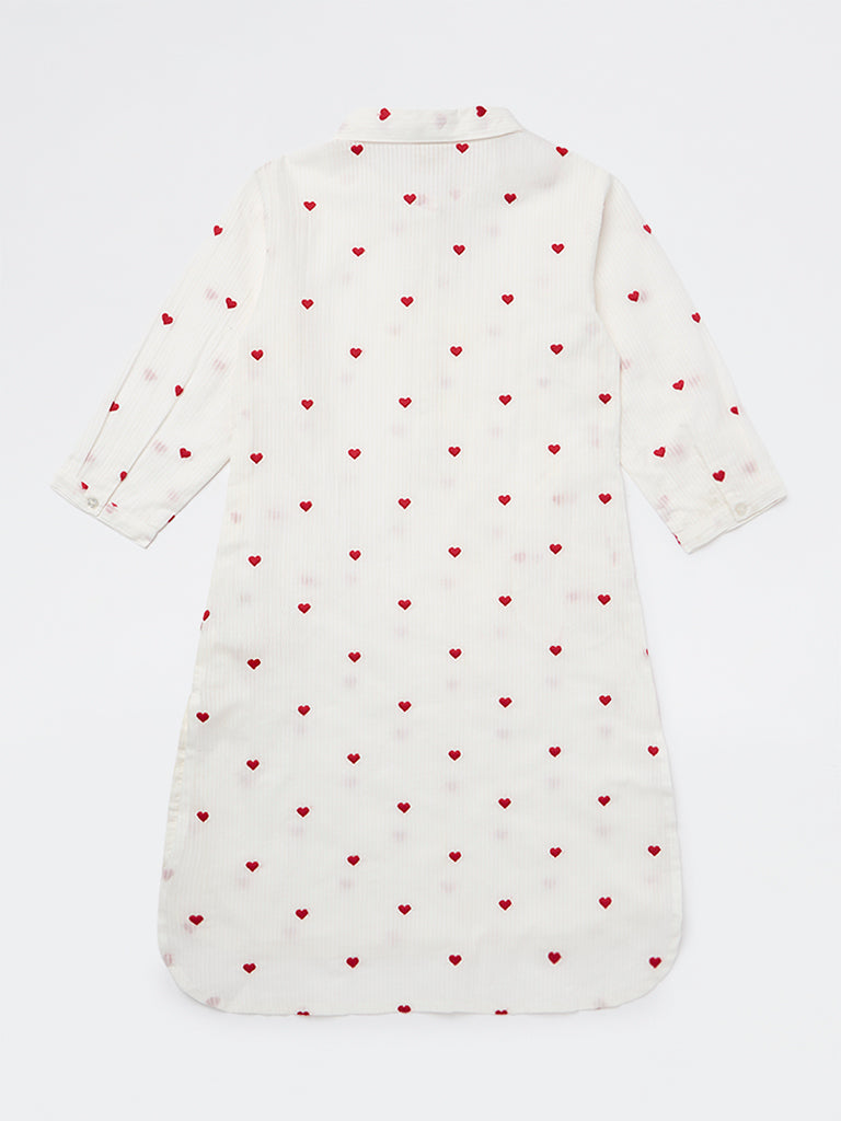 Utsa Kids Girls White Heart Embroidered Cotton Tunic - (8-14 years)