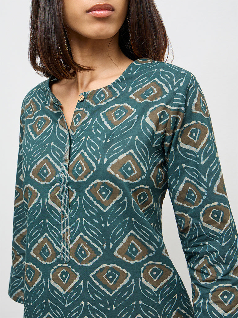 Utsa Green Printed Cotton Straight Kurta