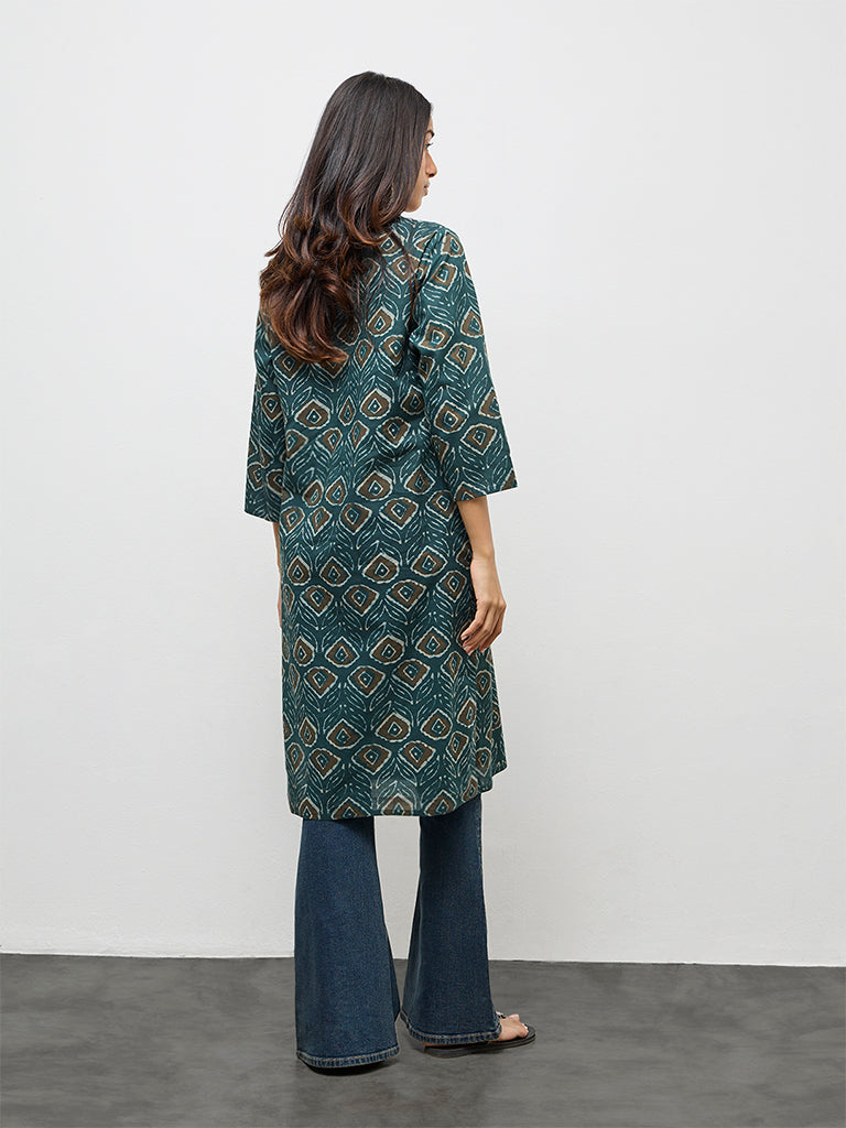 Utsa Green Printed Cotton Straight Kurta