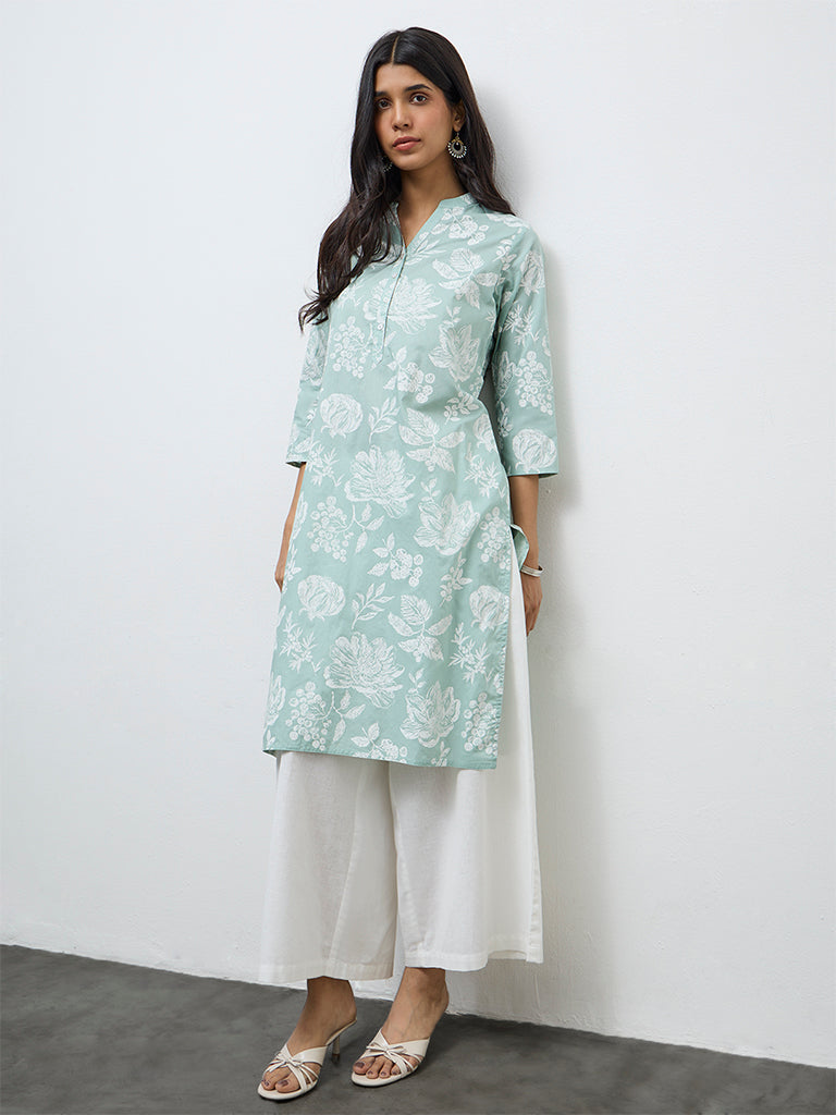 Utsa Sage Floral Printed Straight Kurta