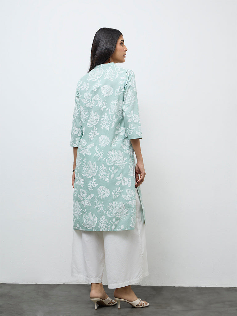 Utsa Sage Floral Printed Straight Kurta