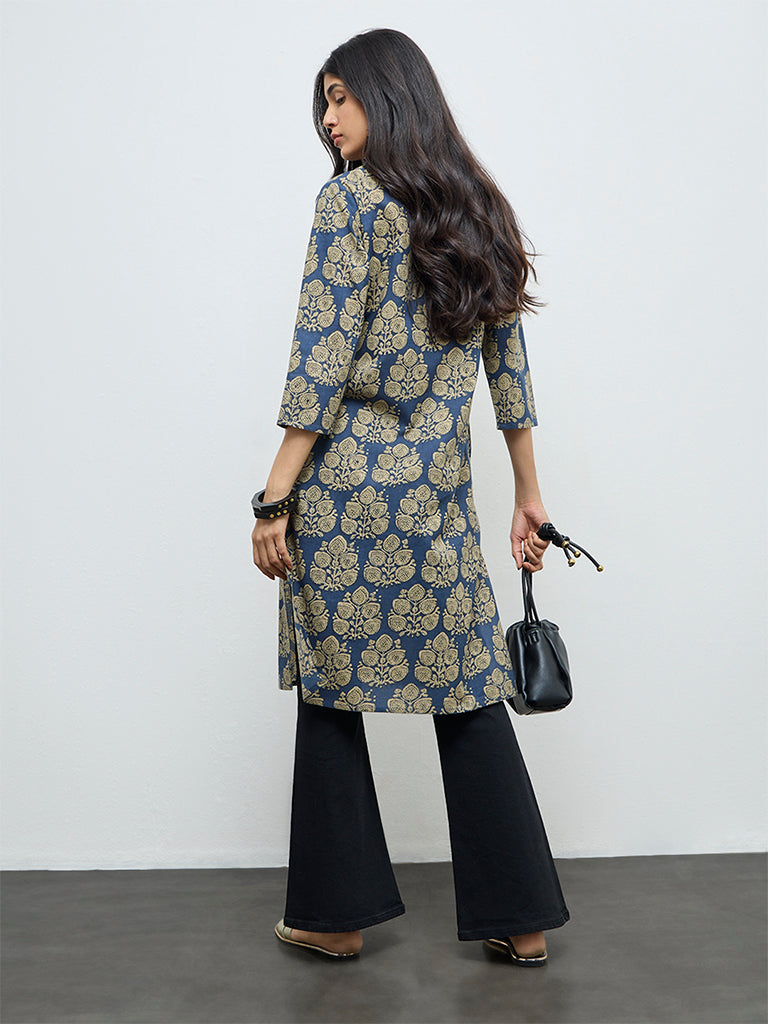 Utsa Indigo Butta Leaf Cotton Straight Kurta