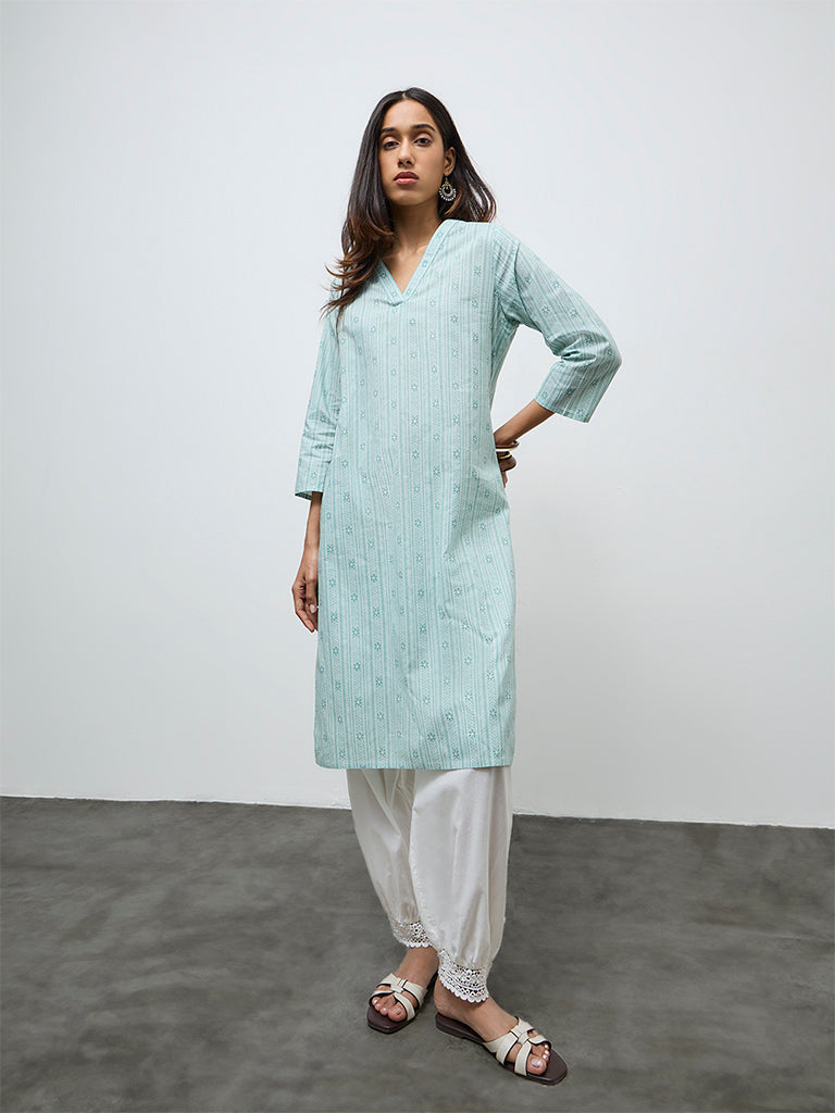 Utsa Mint Leaf Printed Cotton Straight Kurta