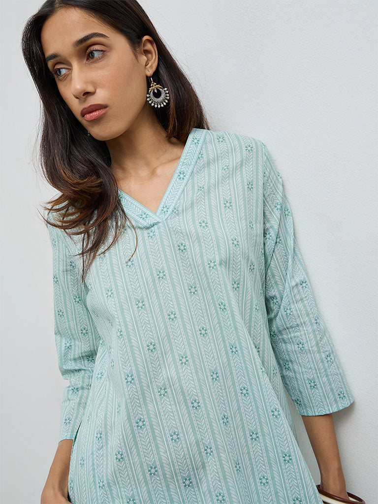 Utsa Mint Leaf Printed Cotton Straight Kurta