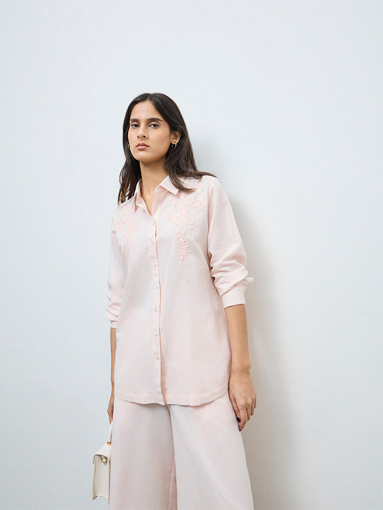 Zuba Pink Floral Embroidered Cotton-Blend Tunic