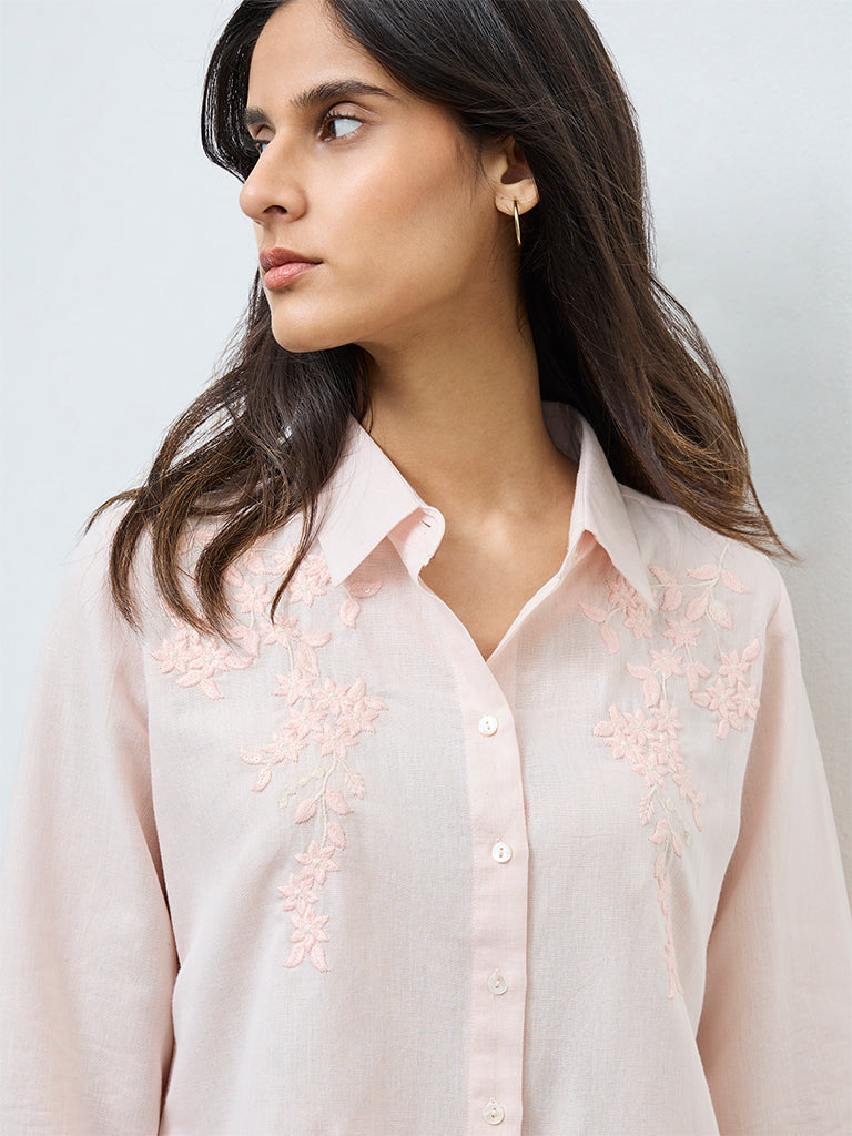 Zuba Pink Floral Embroidered Cotton-Blend Tunic