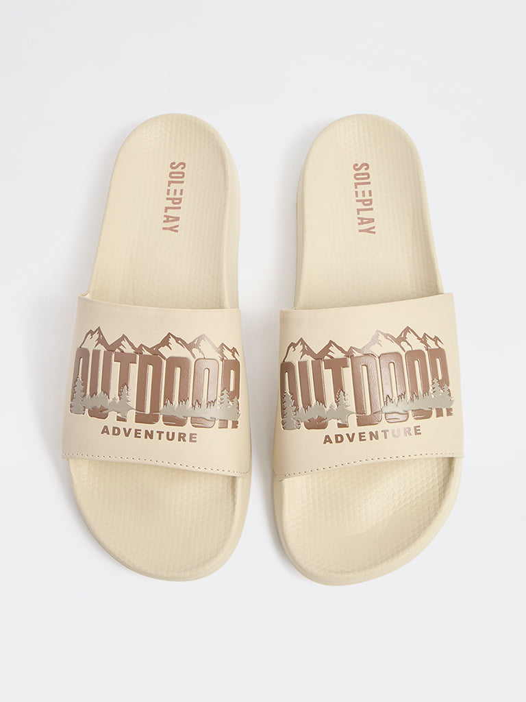 SOLEPLAY Beige Printed Pool Slides