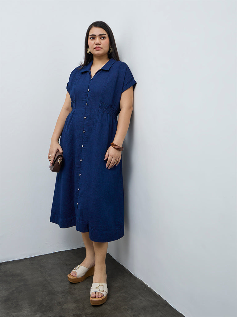 Gia Indigo Cotton A-Line Dress