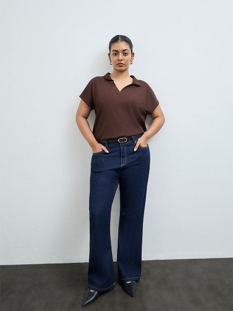 Gia Dark Brown Textured T-Shirt