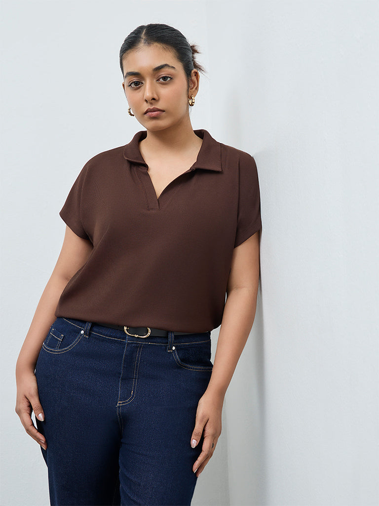 Gia Dark Brown Textured T-Shirt
