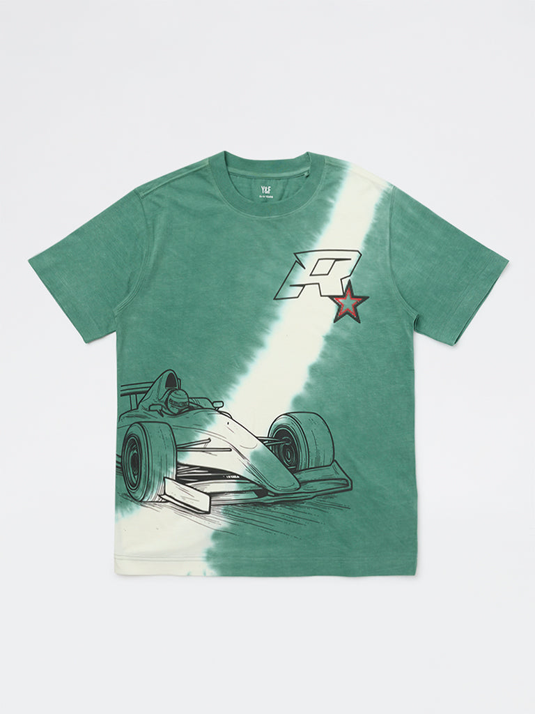 Boys Green Tie-Dye Cotton T-Shirt