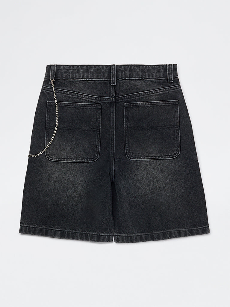 Boys Charcoal Faded Mid-Rise Denim Shorts
