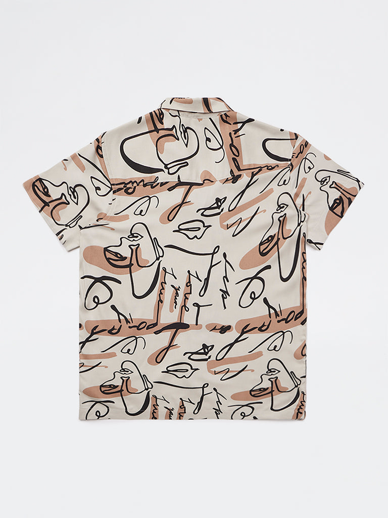 Boys  Taupe Printed Shirt