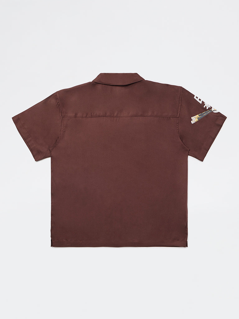 Boys Dark Brown Printed Shirt
