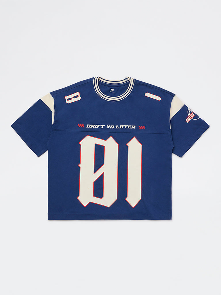 Boys Blue Graphic Printed Cotton T-Shirt