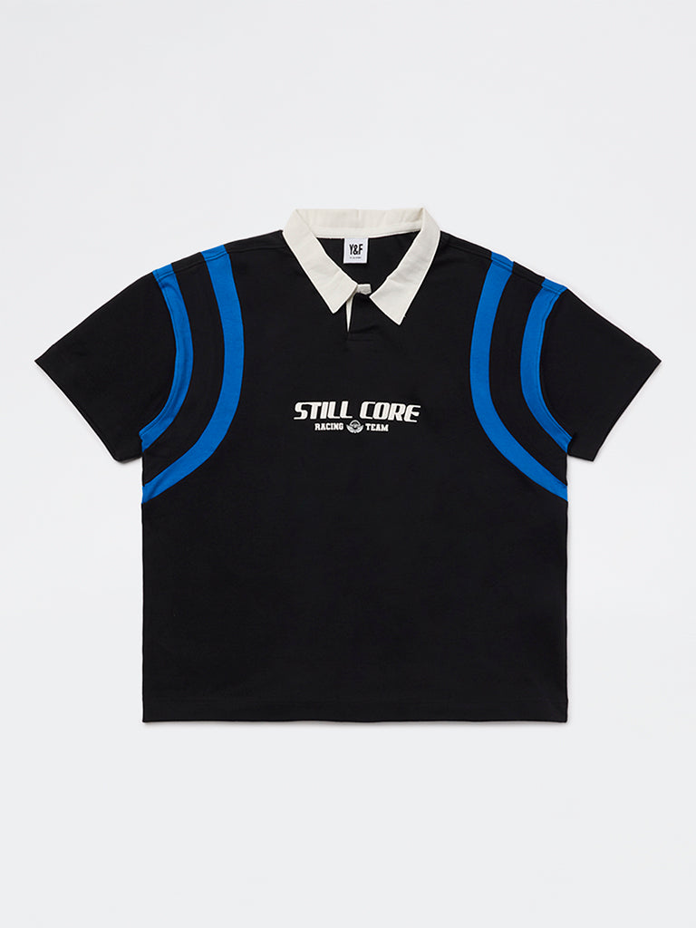 Boys Black Printed Cotton T-Shirt