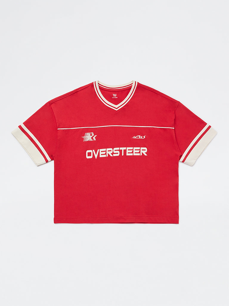 Boys Red Text Design Cotton T-Shirt