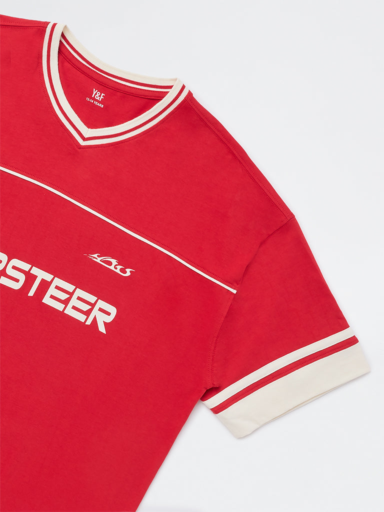 Boys Red Text Design Cotton T-Shirt